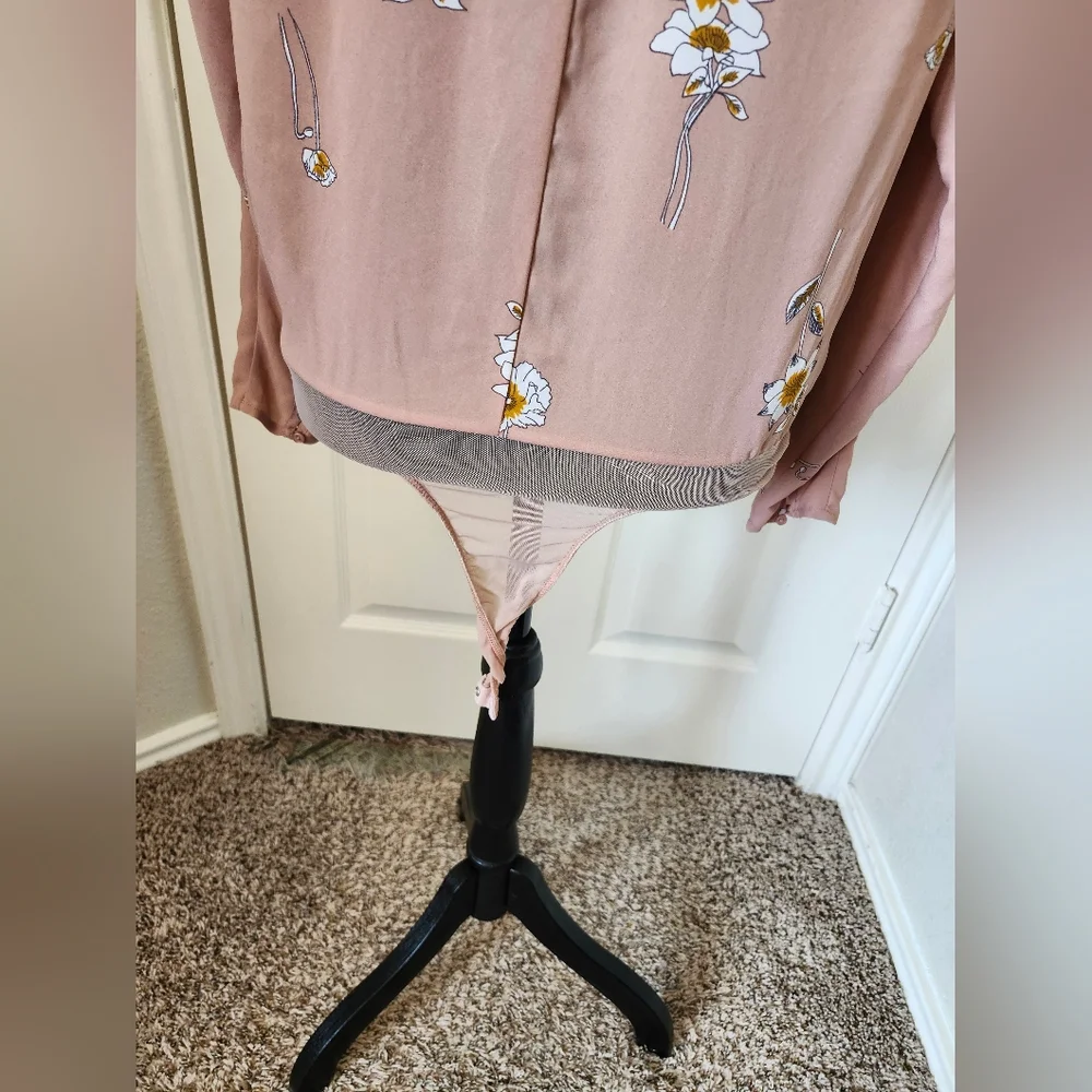 Astr Blush Floral Wrap Bodysuit Long Sleeve S
